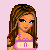 Pixel art contact sheet showing a female character in various poses and partial views with text elements on pink background
