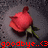 Pixelated red rose with green stem and leaves on dark gray background, red text 'goodbye..<3' at bottom.