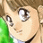 Anime-style character with light brown hair and large eyes, side profile against black background with white text.