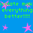 Blue background with green pixelated text repeating 'chocolate makes everything better!!!!!' and scattered pink star shapes.