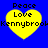 Four yellow heart-shaped icons with black text on a blue background, each displaying 'Peace', 'Love', and 'Kennybrook' in pixelated font.