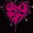 A pixelated heart-shaped icon with a bright magenta fill, dark purple outline, and scattered light gray dots on black background.