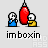 Pixel art animation of two figures boxing a red punching bag, with visible text 'imboxin' below each frame.