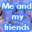 Pixelated text overlay on a blue-toned background with partial figures, reading "Me and my friends Ice cubes are jealous!" in white letters with blue outlines.