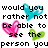 Pixelated text asks whether to see the person you love or the guy who loves you, with blue, pink, and green heart symbols.