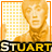 six shows a person with light brown hair against a yellow background, with the name "STUART" repeated in bold text below each