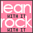 A 4x4 contact sheet of identical pink animated frames showing text "lean rock" and "WITH IT" in white and black lettering on a solid background.