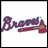 A split-screen image with a white background on the left showing pixelated text and a red background on the right displaying blue text reading "I Love The Braves!".