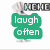 Animated icon of a smiling chef character with blue eyes and a tall white hat, waving with one arm, with 'MEHE' text above and 'laugh often' text in green boxes.