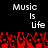 Pixelated text 'Music Is Life' appears twice on a black background above red pixel art resembling flames or abstract shapes.