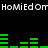 Pixelated text and green audio bars on black background, with alternating white pixel characters repeating 'HoMiEd Orr' in two