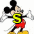Mickey Mouse figure in red shorts and yellow shoes with a large yellow letter over the torso, changing across frames.