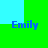 Four instances of the name "Emily" in blue pixelated text arranged in a on a background of alternating bright green and light blue vertical stripes