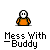 Animated contact sheet of a pixel art character in orange shirt and brown pants performing various actions with cursor interactions, text bubbles, and motion effects across 19 frames.