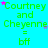 Green text on cyan background reads 'Courtney and Cheyenne = bff' with pink stars scattered across the image.