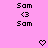 Pixelated text and symbols on a pink background with two heart shapes at the bottom.