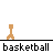 Animated sequence of a basketball player icon performing various actions with red ball, displayed below repeated 'basketball' text.
