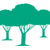 Three pixelated green trees with rounded canopies and thick trunks on a white background, arranged in a horizontal row with varying heights.