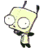 25 cartoon character poses showing a light green alien with large white eyes, black limbs, and antennae in various angles and expressions