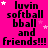 Bright pink background with black pixelated text reading "luvin softball bball and friends!!!" repeated in a , scattered white and pink star shapes