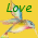 A yellow background features a hummingbird in flight with green text above it, changing from 'Love' to 'Dad' to 'All my'.
