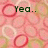 Pixelated pink background with overlapping red and white circles; green text reads 'Yea..', 'Im crazy...', 'Jealous Much??' across three sections.