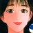 Pixelated anime-style character with short brown hair and large brown eyes, wearing a blue and white outfit, next to black background with white text.