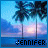 A static image shows a beach scene with palm trees and a sunset sky, overlaid with the name 'JENNIFER' in pixelated text.