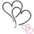 Three interlocking heart shapes drawn with dark gray lines on a white background, with two smaller pink hearts at the bottom right.