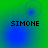 Four identical display 'SIMONE' text over a green-to-blue gradient background with a faint circular pattern