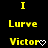 Yellow text on black background with animated heart and arrow symbols changing next to 'Victor' in three