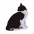 Black and white cat with white chest, paws, and face markings sits facing left on a plain background.