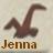Brown pixelated figure with long neck and tail in dynamic pose above brown text reading 'Jenna' on light background.