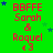 Green background with repeated red text 'BBFFE Sarah & Raquel' and a pink '3' symbol, surrounded by small blue and green stars.