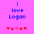 Pixelated blue text on pink background reads 'i love Logan' with red and pink heart symbols below, two versions show animation changes in heart positions.