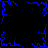 Blue pixelated lightning bolts radiate from a central point against black background, forming symmetrical patterns at top and bottom edges.