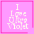 Four pink square display "I Love Ultra Violet" text with a heart and star symbol in the bottom-right corner of one