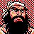 Pixelated static icon of a historical figure with long hair and beard, wearing traditional headgear against a checkered background.