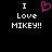 Pixelated text 'I Love MIKEY!!' with a pink heart symbol replacing the 'O' in 'Love' on a black background.
