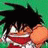A 48x48 pixel animated contact sheet showing two frames of an anime-style character with spiky black hair and red clothing against a green background, alongside text reading "Anime IM" and "com" on a black background.