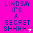 A static image with a bright pink background displays repeated text in blue pixelated font, including "LINDSAY IT'S A SECRET SHHHH!" and small white star-like symbols.