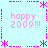 Pixelated light blue background with pink text and decorative elements arranged in a pattern