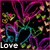 Animated icon with colorful abstract shapes and text elements including 'Love', 'I'M SO GOTH', 'UNWOUND A Core Video Bar' on a black background.