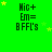 Green background with yellow stars and repeated text 'Mic+ Em= BFFL's' in black pixelated font across a