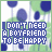 Animated contact sheet of 25 frames showing a pixelated text-based icon with changing lettering over a blue-and-green polka-dot background, each frame displaying the phrase "I DON'T NEED A BOYFRIEND TO BE HAPPY" in varying states of distortion and partial visibility.
