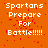Orange background with white pixelated text reading "Spartans Prepare For Battle!!!!!" repeated across multiple , some showing partial gray areas
