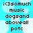 Pixelated text on a light blue background with white cloud shapes, displaying 'iC3somuch', 'music', 'dogsand', 'aboveall', and 'potc' in black block letters.