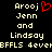 Pixelated text displays 'Arooj', 'Jenn', 'and', 'Lindsay' with a red heart symbol next to Arooj, and repeated text below.
