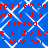 Blue background with white chain-link pattern overlaid by red pixelated text repeating 'Happy New Yppy New Year is this are is this Geneva e is the bee is the be I love her!!I love her!' in a