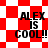 Four identical text-based images arranged in a with varying background patterns, each displaying 'ALEX IS COOL!!' in bold black letters on red and white checkered or diamond shapes